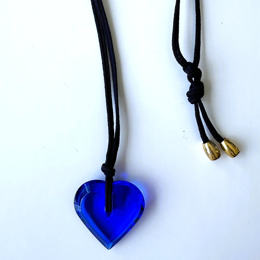 Baccarat Crystal Glass Cobalt Blue Heart Pendant Necklace